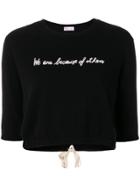 Red Valentino Cropped Slogan Knitted Top - Black