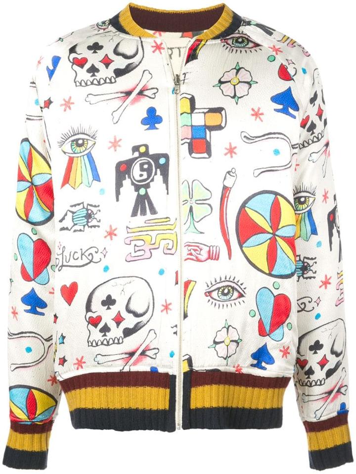 The Elder Statesman Printed Zip-up Bomber Jacket - Brown