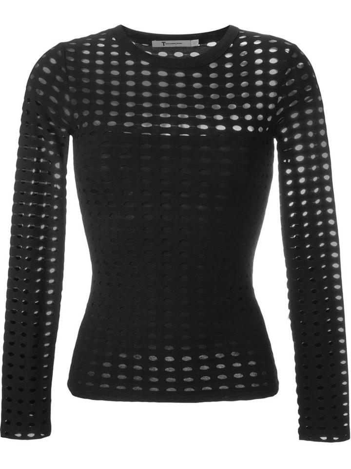 T By Alexander Wang Perforated Longsleeved T-shirt, Women's, Size: Xs, Black, Polyester/rayon/spandex/elastane