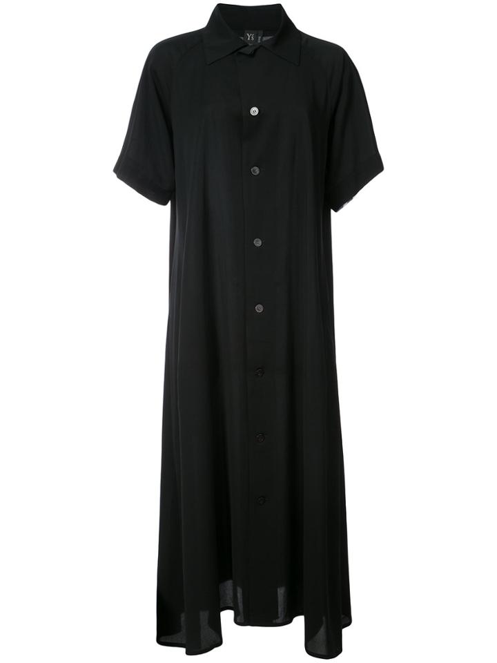 Y's Open Collar Shirt Dress - Black