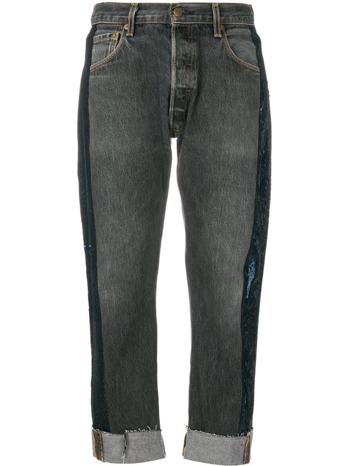Kendall+kylie Sequin Stripe Cropped Jeans - Black