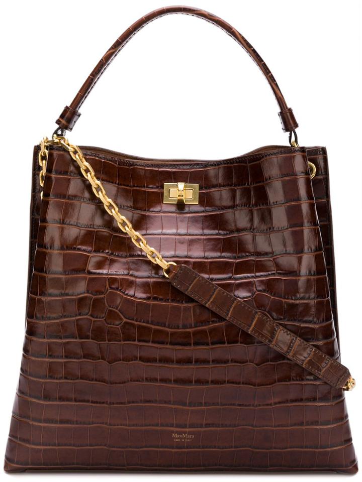 Max Mara Croc Effect Tote Bag - Brown