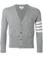 Thom Browne Short V-neck Cardigan With 4-bar Stripe In Light Grey