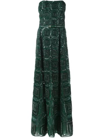 Elie Saab Embroidered Belted Dress, Women's, Size: 38, Green, Silk/polyamide