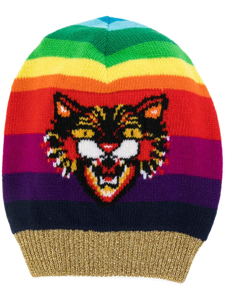 Gucci Angry Cat Motif Beanie Hat - Multicolour