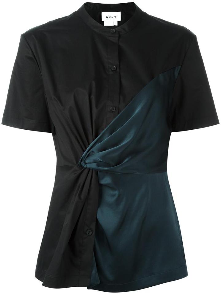 Dkny Twisted Front Contrast Shirt, Women's, Size: Small, Black, Cotton/polyester/spandex/elastane/triacetate