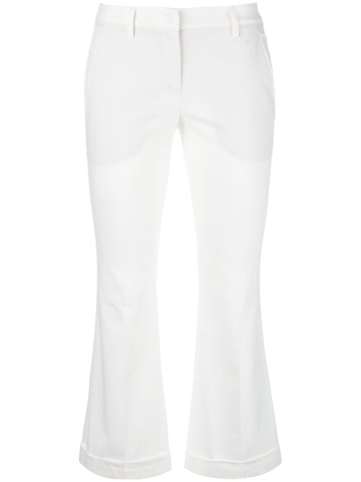 Brunello Cucinelli Cropped Kick Flare Trousers, Women's, Size: 38, White, Cotton/spandex/elastane/acetate/polyester
