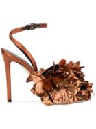 Marco De Vincenzo Floral Appliqué Heeled Sandals - Metallic