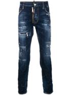 Dsquared2 Distressed Front Zip Detail Jeans - Blue
