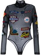 Gcds Sheer Branded Bodysuit, Women's, Size: Small, Black, Polyamide/spandex/elastane