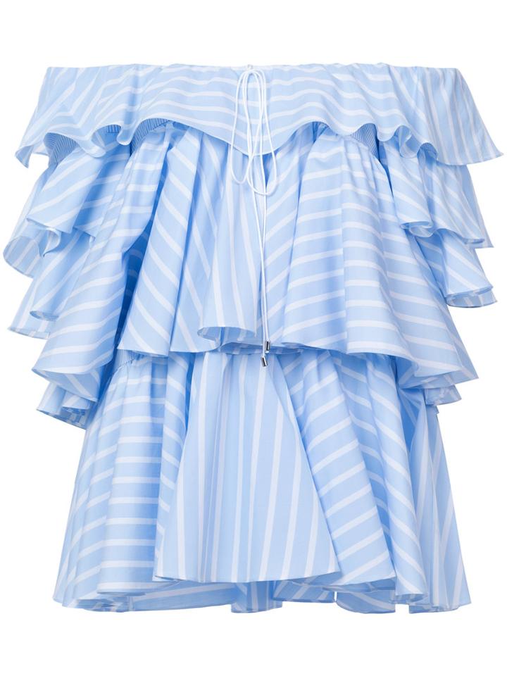 Tome - Off-shoulder Layered Ruffle Top - Women - Cotton - S, Blue, Cotton