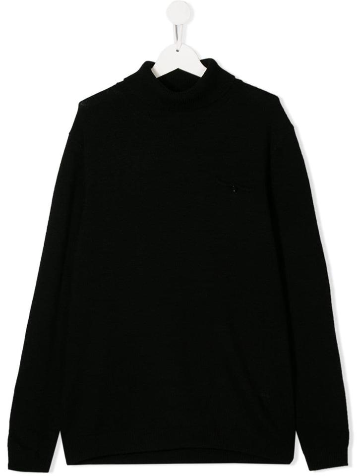 Paolo Pecora Kids Teen Chest Pocket Roll Neck - Black