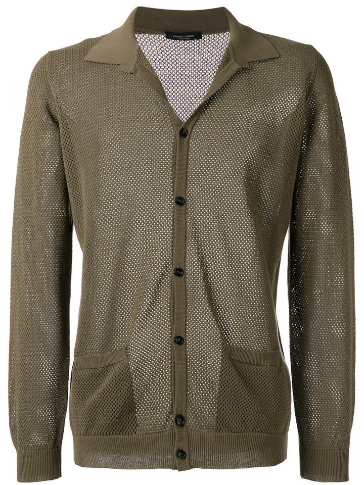 Roberto Collina Perforated Detail Cardigan, Men's, Size: 52, Green, Cotton