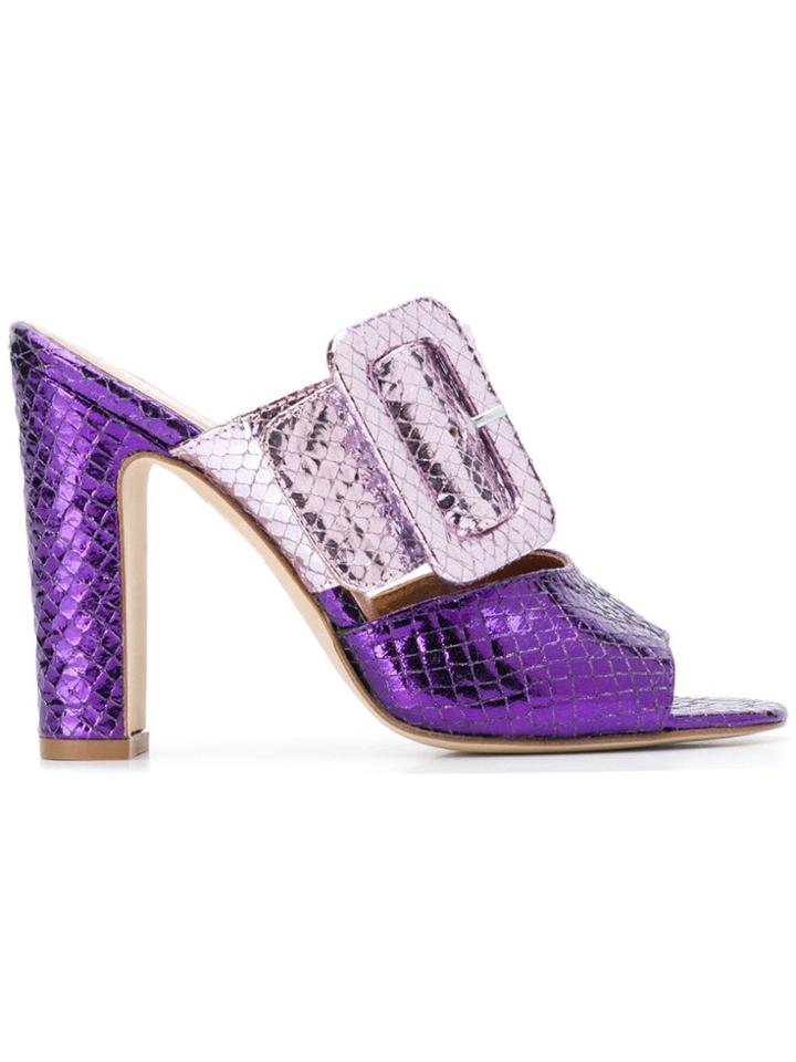 Paris Texas Snakeskin Texture Mules - Purple