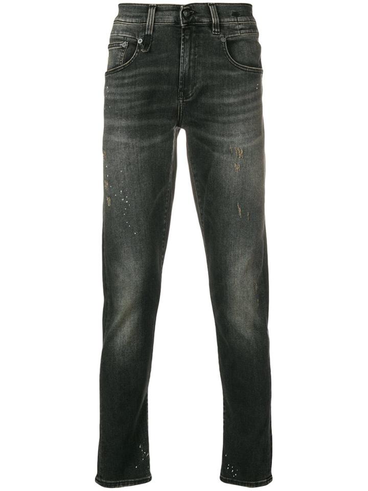 R13 Distressed Straight Leg Jeans - Black