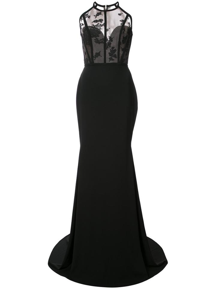 Alex Perry Embroidered Halter Neck Gown - Black