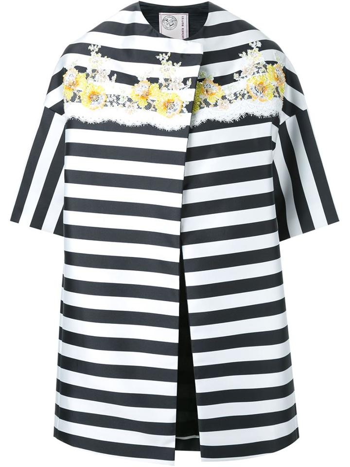 Antonio Marras Striped Lace Applique Oversized Coat