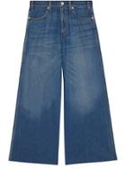 Gucci Wide Leg Denim Trousers With Patch - Blue