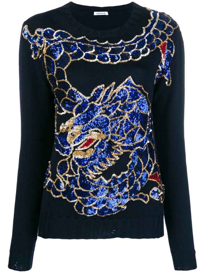 P.a.r.o.s.h. Sequin Embroidered Dragon Sweater - Blue