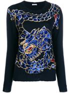 P.a.r.o.s.h. Sequin Embroidered Dragon Sweater - Blue