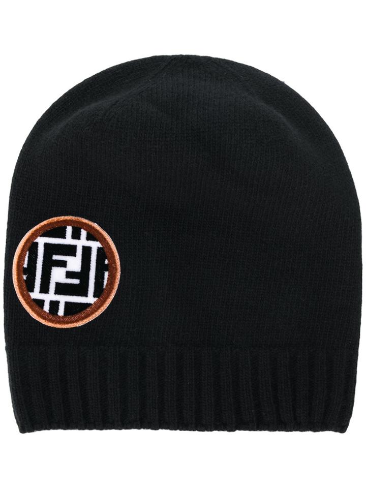 Fendi Ff Logo Patch Beanie - Black