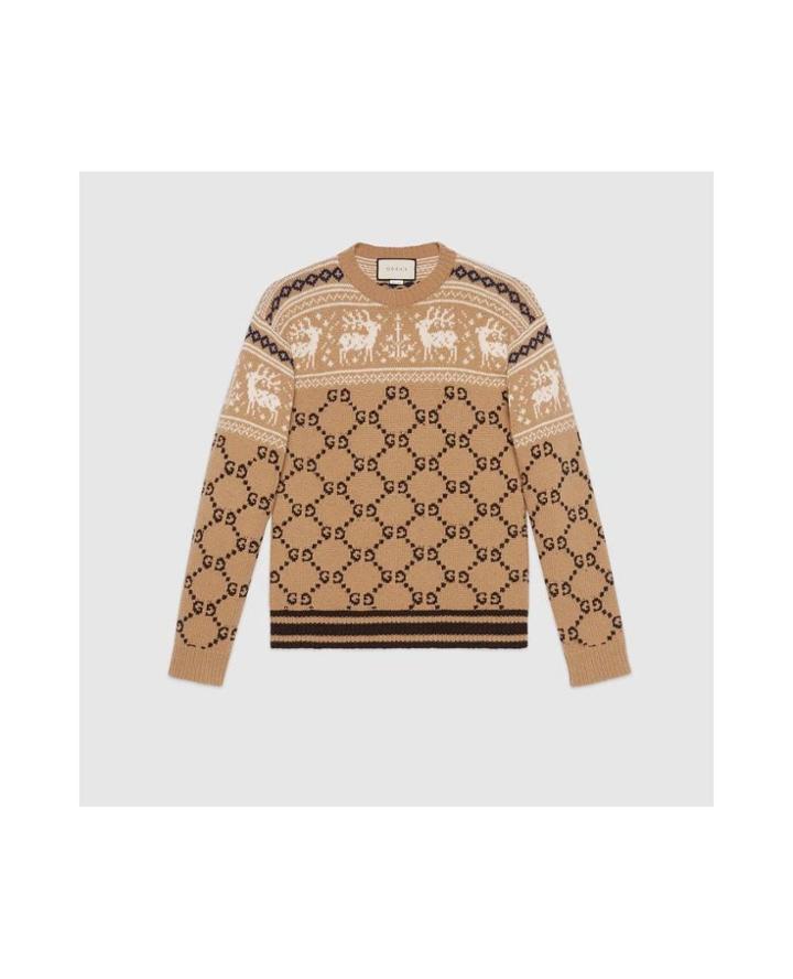 Fashion Concierge Vip Gucci Gg And Reindeer Jacquard Wool Sweater -