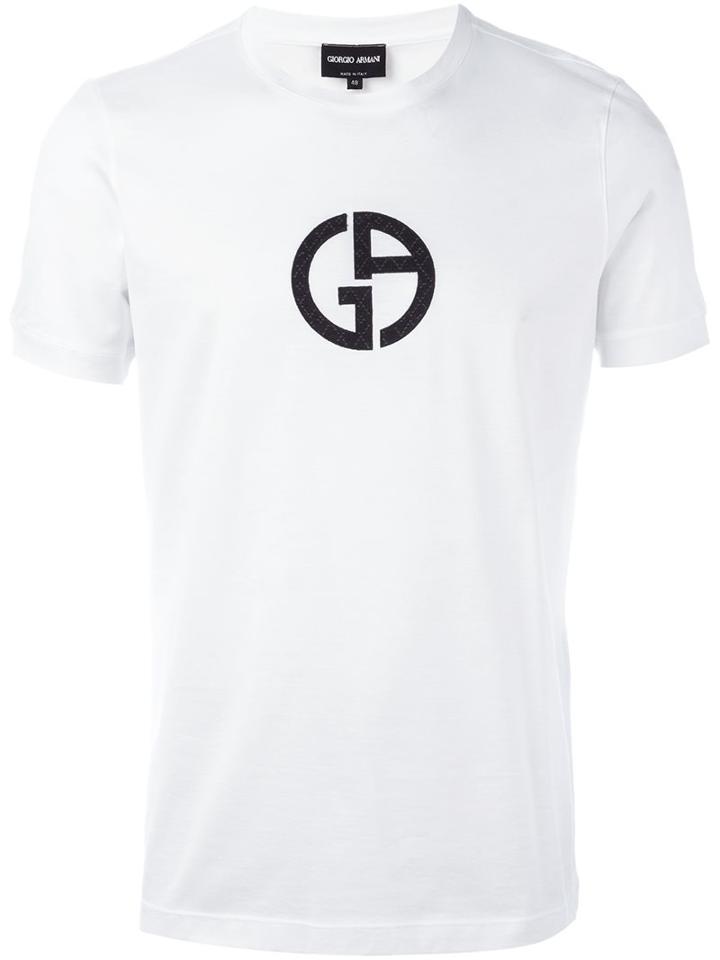Giorgio Armani Logo Patch T-shirt, Men's, Size: 52, White, Cotton