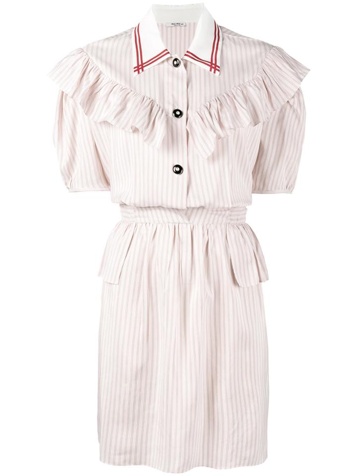 Miu Miu Striped Shirt Dress - White