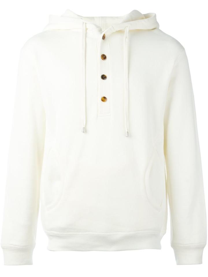 Helmut Lang Button Placket Hoodie, Women's, Size: Small, White, Cotton