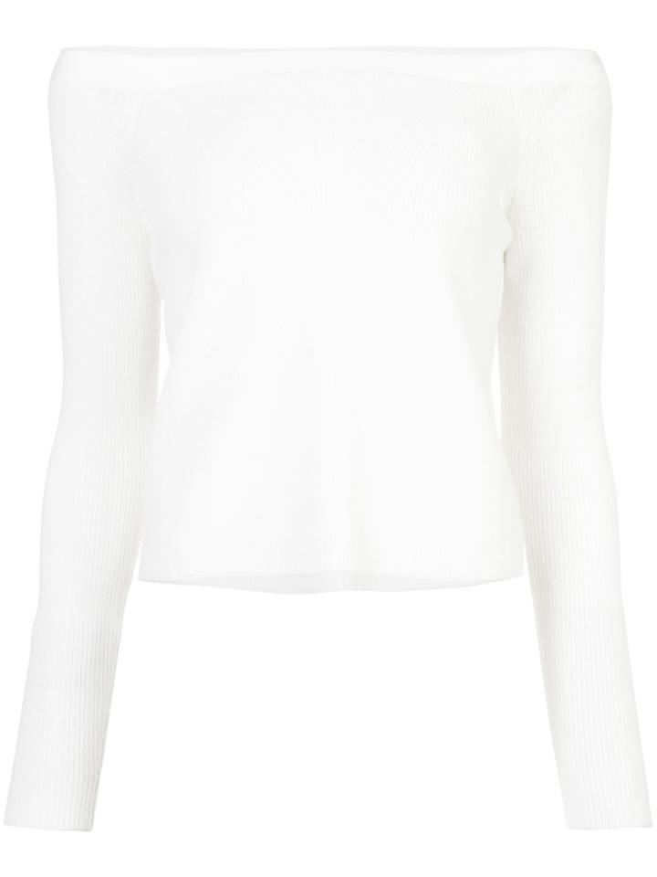 Frame Denim Off-shoulder Fitted Sweater - White