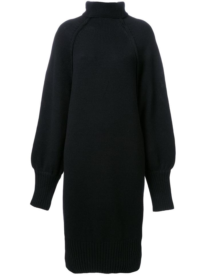 G.v.g.v. Raw Edge Funnel Neck Dress, Women's, Size: Xs, Black, Wool