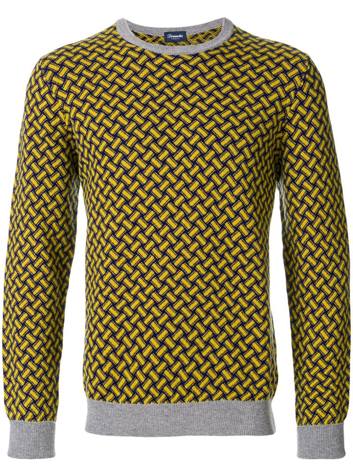 Drumohr Weave Patterned Jumper - Yellow & Orange