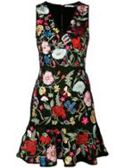 Alice+olivia Floral-embroidered Dress - Black
