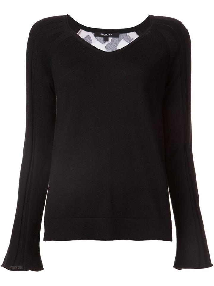 Derek Lam Patterned Back V-neck Sweater, Women's, Size: Xs, Black, Silk/cashmere