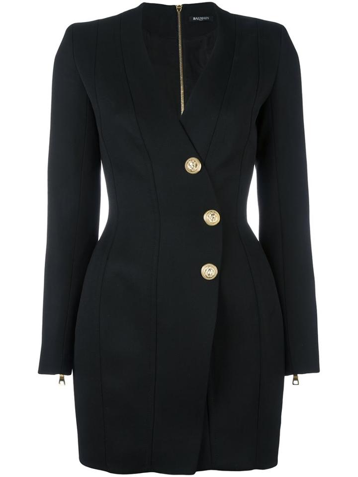 Balmain Fitted Blazer, Women's, Size: 40, Black, Wool/viscose/cotton