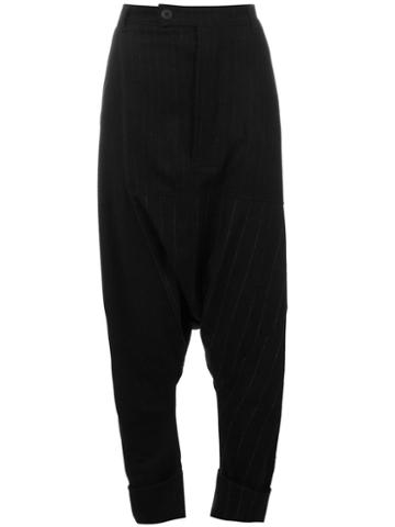 Pal Offner Pinstripe Drop-crotch Trousers, Women's, Size: 2, Black, Polyamide/wool/cotton
