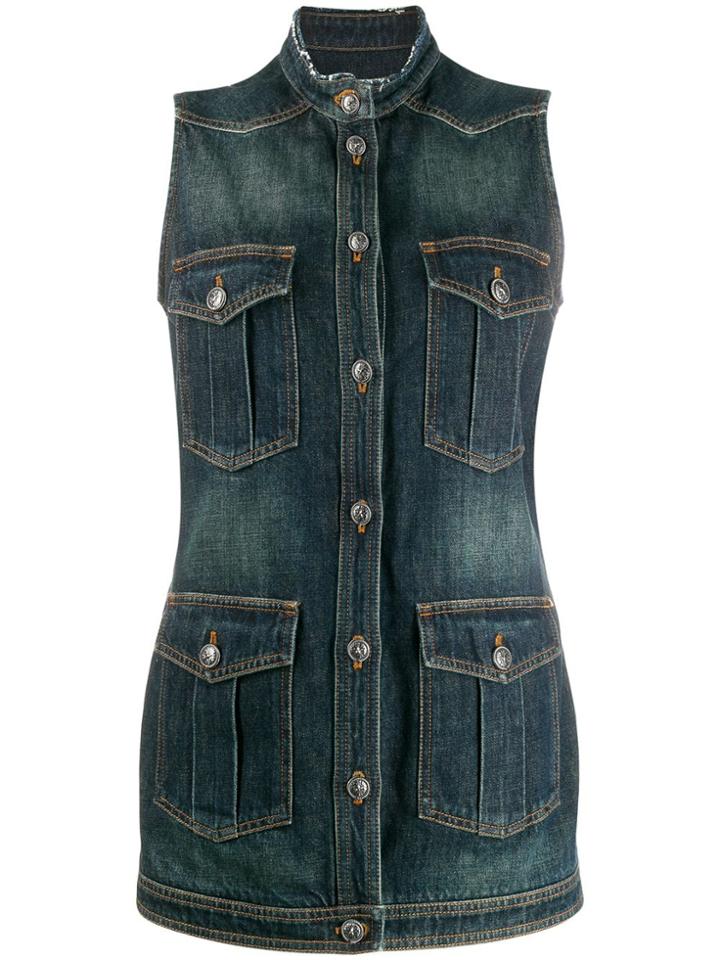 Chanel Pre-owned Sleeveless Denim Jacket - Blue