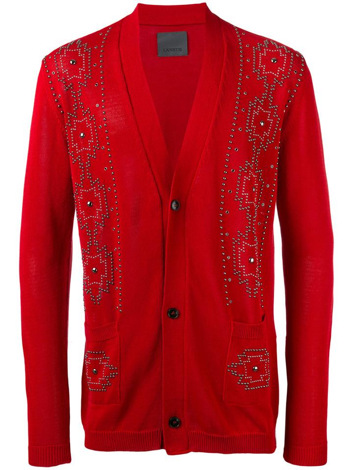 Laneus Embellished Cardigan, Men's, Size: 48, Red, Cotton