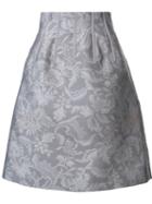 Oscar De La Renta Floral Print Skirt, Women's, Size: 2, Grey, Silk/nylon/polyester/acetate