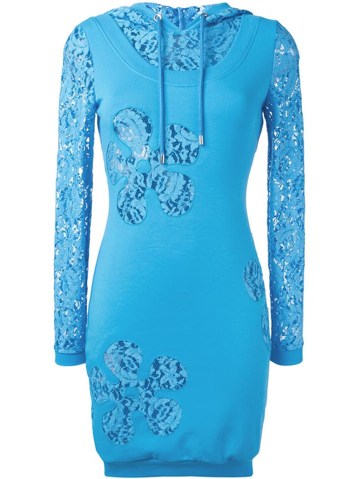 Moschino Lace Panel Hoodie Dress, Women's, Size: 38, Blue, Cotton/polyamide/rayon/other Fibres