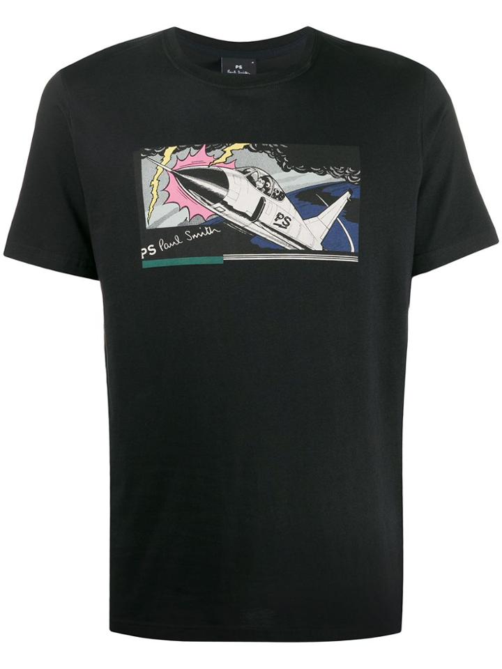 Ps Paul Smith Spaceship Graphic Print T-shirt - Black