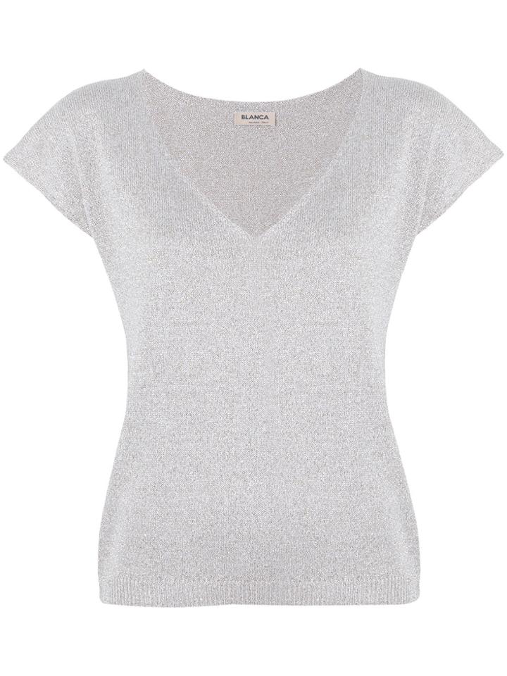 Blanca V-neck Knit T-shirt - Nude & Neutrals