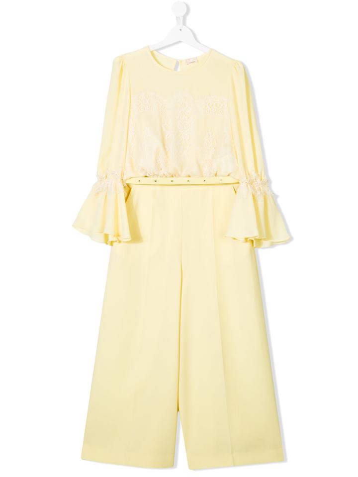 Elisabetta Franchi La Mia Bambina Lace Trim Jumpsuit - Yellow & Orange