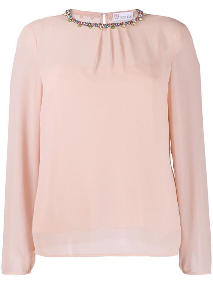 Red Valentino Crystal Embellished Neckline Blouse - Neutrals