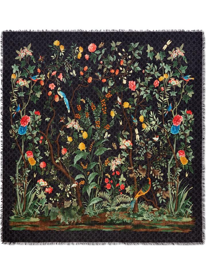Gucci Gucci Tian Print Modal Silk Shawl - Black