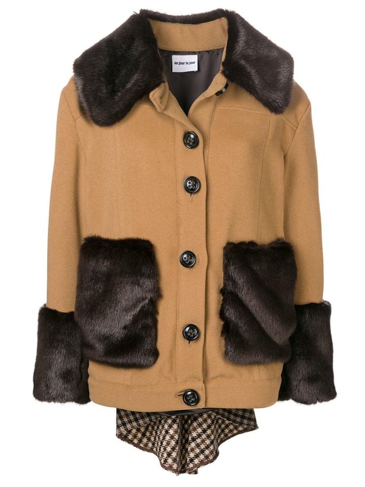 Au Jour Le Jour Faux Fur Trim Jacket - Brown