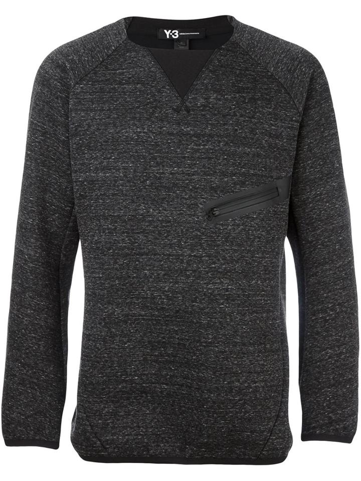 Y-3 Chest Zip Sweatshirt, Men's, Size: Medium, Grey, Cotton/polyester