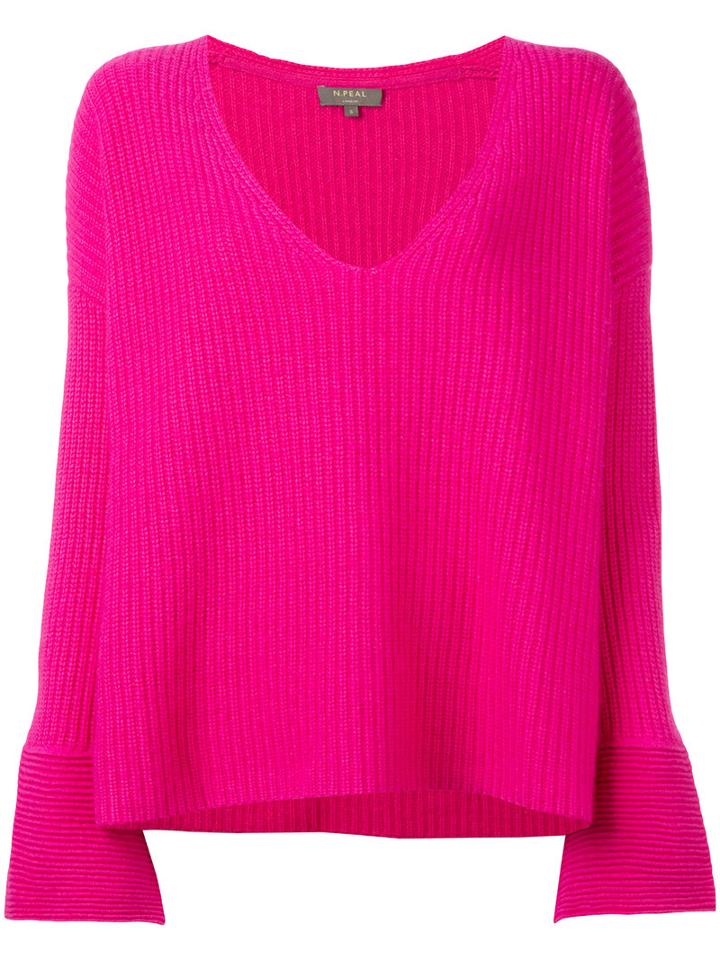 N.peal - Wide Sleeve Deep V Sweater - Women - Cashmere/cotton - M, Pink/purple, Cashmere/cotton