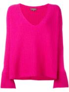 N.peal - Wide Sleeve Deep V Sweater - Women - Cashmere/cotton - M, Pink/purple, Cashmere/cotton