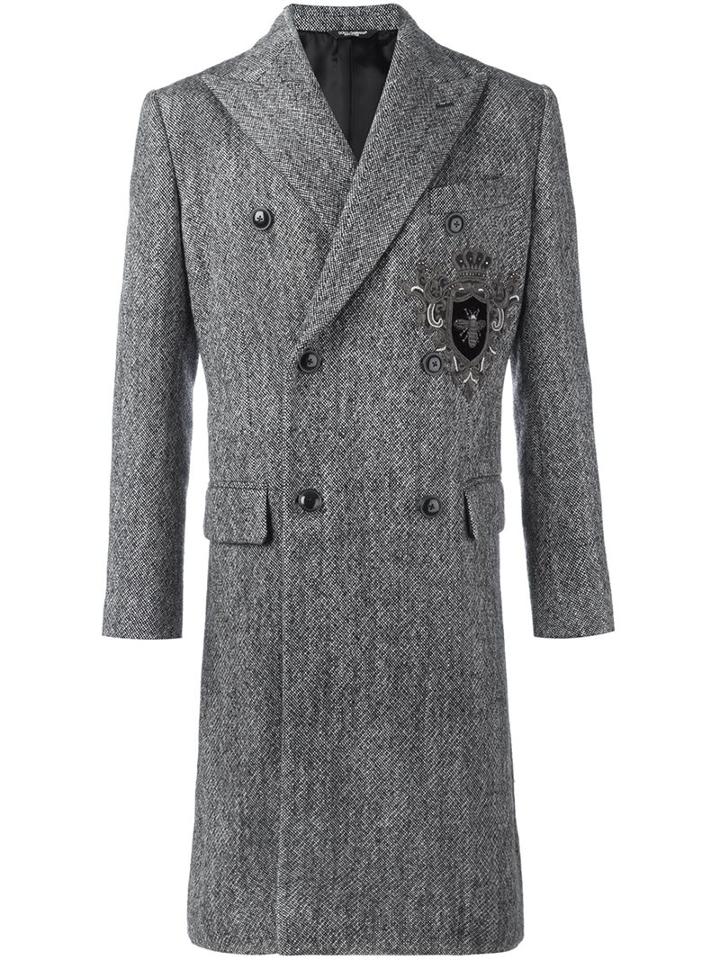 Dolce & Gabbana Double Breasted Tweed Coat, Men's, Size: 50, Grey, Polyester/cupro/viscose/copper